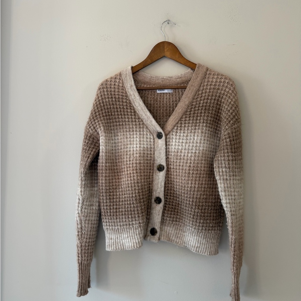 Sonoma Goods For Life Chunky Knit Cardigan Brown and Cream Size S - Picture 2 of 10